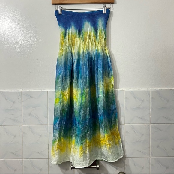 Appraisal One Size Multicolor Smocked Strapless Tie Dye Resort Wear Midi Dress - Picture 4 of 10